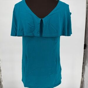 Soft Surroundings Teal V-Neck Knit Top with Cape Detail - Women's Small